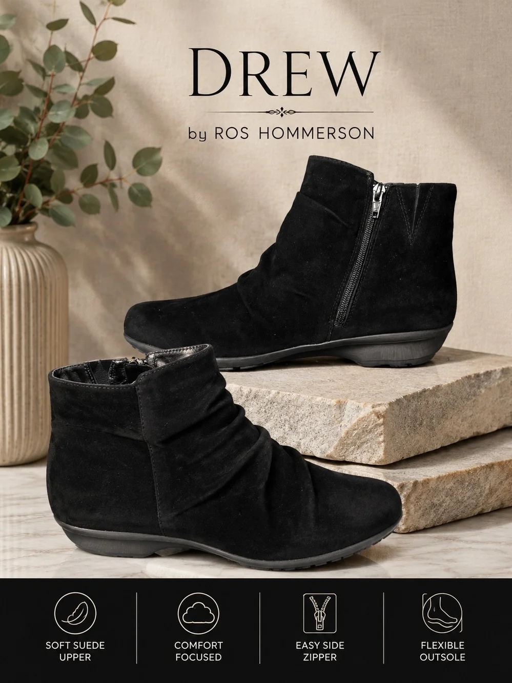 ✨️NWOB✨️ Ros Hommerson Black Suede Slouch Ankle Booties